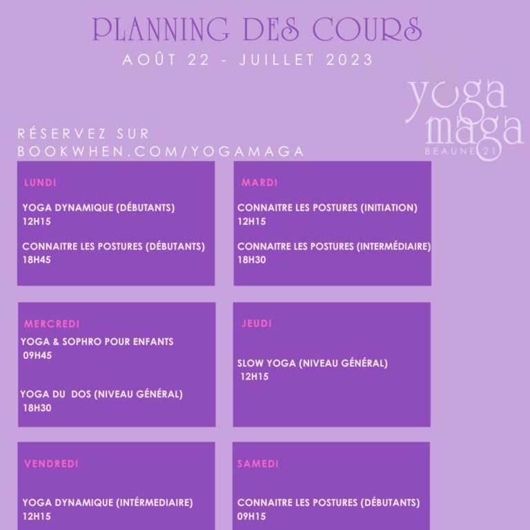 Planning cours de yoga à Beaune