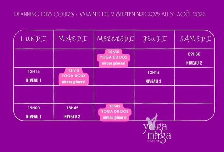 Planning cours de yoga à Beaune